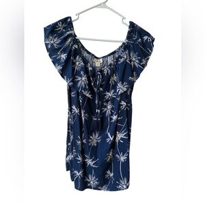 Style & Co. Navy White Palm-Print Off-Shoulder Tunic